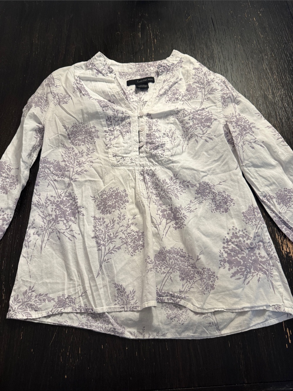 Calvin Klein Jeans White Tunic Blouse with Lavender Floral Print
